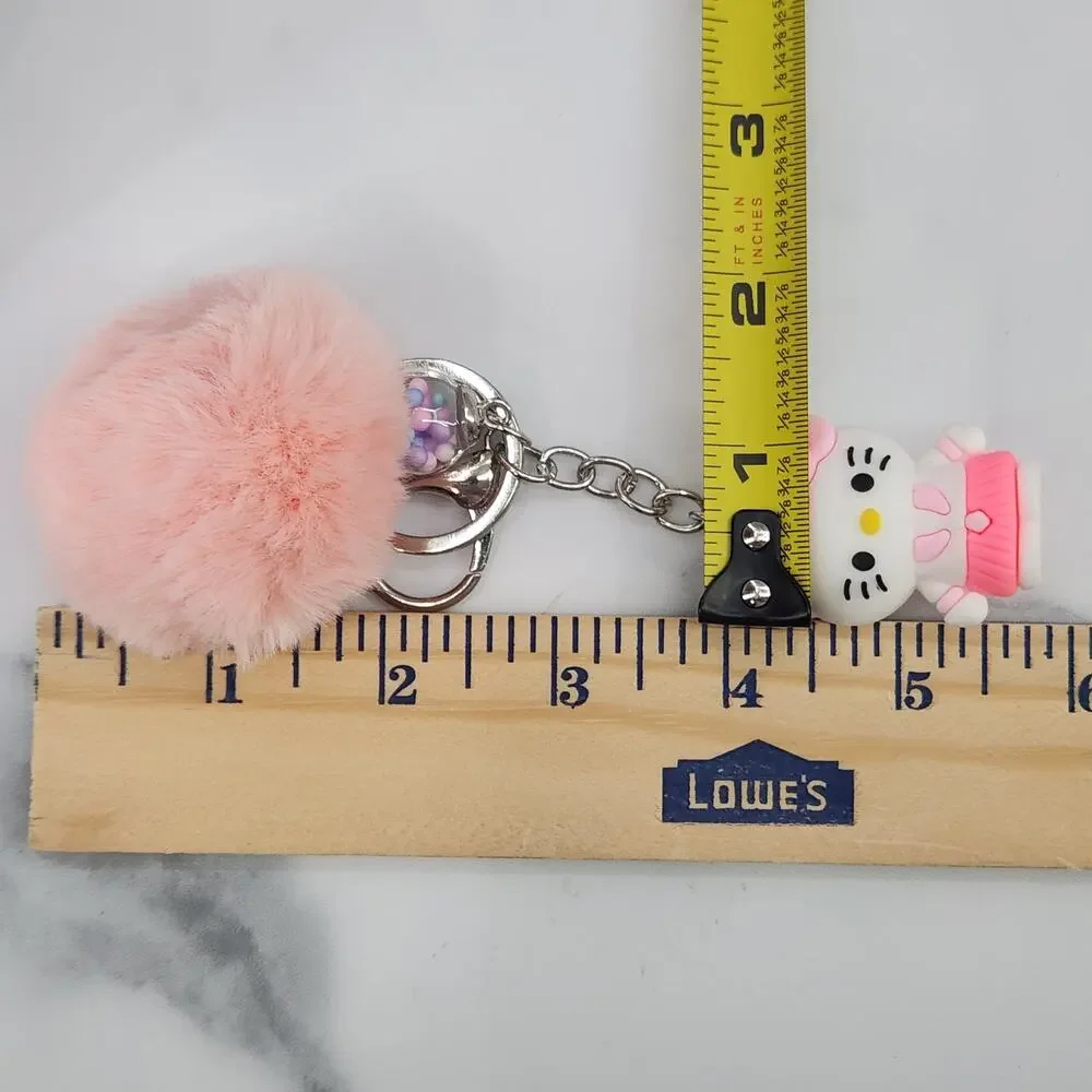 Hello Kitty 3D Figure Keychain puff ball & mini bead filled bubble Pink Peach